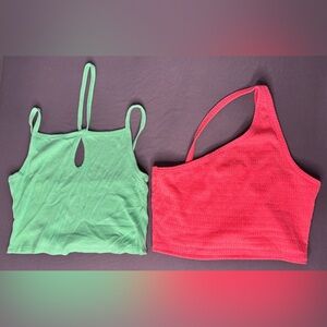 American Eagle Ribbed Crop Top XL One Shoulder Cami Y2K Lot Of 2